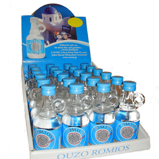 Ouzo Cavino Mini Romios Karaffe 24x 40ml/38% Party Box